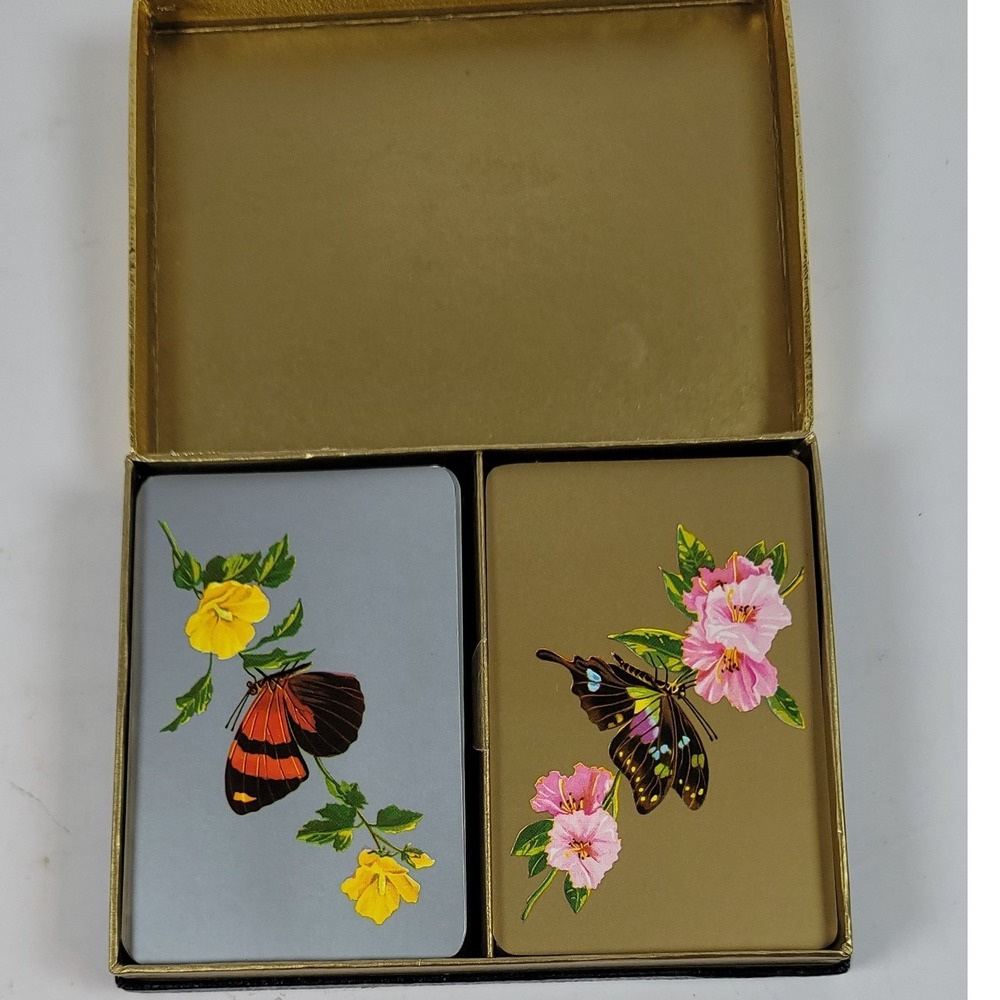 Piatnik Vienna Kingsbridge Playing Cards Butterfly Floral 24kt Gold Tipped Set